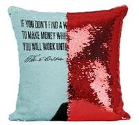 Fabulous Coussin avec Housse Sequin - Paillettes Rouge Make Money Citation Anglais Warren Buffet [40 x 40 cm] Rouge G