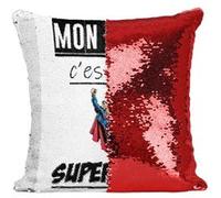 Fabulous Coussin avec Housse Sequin - Paillettes Rouge Mon Papa Est Un Superman [40 x 40 cm] Rouge G