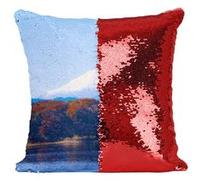 Fabulous Coussin avec Housse Sequin - Paillettes Rouge Mont Fuji depuis le Lac Kawaguchi Foret [40 x 40 cm] Rouge G