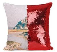 Fabulous Coussin avec Housse Sequin - Paillettes Rouge Mont Saint Michel Marée Basse [40 x 40 cm] Rouge G