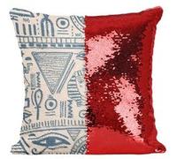 Fabulous Coussin avec Housse Sequin - Paillettes Rouge Motif Hieroglyphes Egyptiens [40 x 40 cm] Rouge G