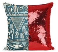 Fabulous Coussin avec Housse Sequin - Paillettes Rouge Motif Hieroglyphes Egyptiens Sombre [40 x 40 cm] Rouge G