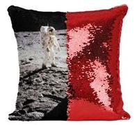 Fabulous Coussin avec Housse Sequin - Paillettes Rouge Neil Armstrong Premier Pas Sur La Lune Astronaute [40 x 40 cm] Rouge G