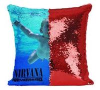 Fabulous Coussin avec Housse Sequin - Paillettes Rouge Nirvana Kurt Cobain Nevermind [40 x 40 cm] Rouge G