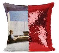 Fabulous Coussin avec Housse Sequin - Paillettes Rouge Office In A Small City Edward Hopper [40 x 40 cm] Rouge G