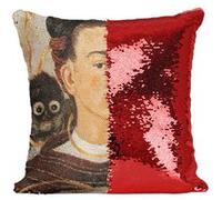 Fabulous Coussin avec Housse Sequin - Paillettes Rouge Peinture de Frida Kahlo Autoportrait [40 x 40 cm] Rouge G