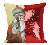 Fabulous Coussin avec Housse Sequin - Paillettes Rouge Pere Noel Pistolet Humour [40 x 40 cm] Rouge G