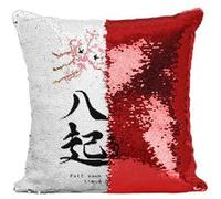 Fabulous Coussin avec Housse Sequin - Paillettes Rouge Proverbe Fall Down 7 times [40 x 40 cm] Rouge G