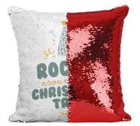 Fabulous Coussin avec Housse Sequin - Paillettes Rouge Rockin Around the Christmas Tree [40 x 40 cm] Rouge G