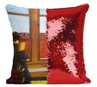 Fabulous Coussin avec Housse Sequin - Paillettes Rouge Room In Brooklyn Edward Hopper [40 x 40 cm] Rouge G