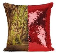 Fabulous Coussin avec Housse Sequin - Paillettes Rouge Route traverse une Foret Tortueuse [40 x 40 cm] Rouge G