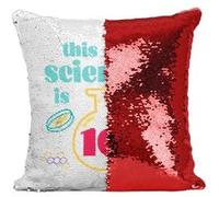 Fabulous Coussin avec Housse Sequin - Paillettes Rouge This Mad Scientist is 10 [40 x 40 cm] Rouge G