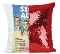Fabulous Coussin avec Housse Sequin - Paillettes Rouge Vieille Affiche Anglaise de Film Secret Agent [40 x 40 cm] Rouge G