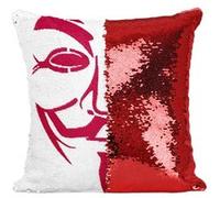 Fabulous Coussin avec Housse Sequin - Paillettes Rouge Visage Anonymous Rouge Hacker [40 x 40 cm] Rouge