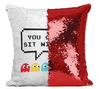 Fabulous Coussin avec Housse Sequin - Paillettes Rouge You Can't Sit With Us Parodie Pac Man [40 x 40 cm] Rouge G