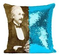 Fabulous Coussin avec Housse Sequin - Paillettes Turquoise Albert Einstein et Charlie Chaplin [40 x 40 cm] Turquoise G