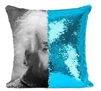 Fabulous Coussin avec Housse Sequin - Paillettes Turquoise Albert Einstein Scientifique 1 [40 x 40 cm] Turquoise G