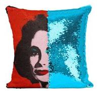 Fabulous Coussin avec Housse Sequin - Paillettes Turquoise Andy Warhol Portrait Elizabeth Taylor [40 x 40 cm] Turquoise G