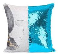 Fabulous Coussin avec Housse Sequin - Paillettes Turquoise Aquarelle Chat Jeune Fille Amour [40 x 40 cm] Turquoise G