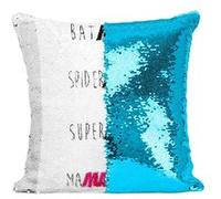 Fabulous Coussin avec Housse Sequin - Paillettes Turquoise Batman Superman Spiderman Ma Maman Humour Super Mere [40 x 40 cm] Turquoise G