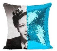 Fabulous Coussin avec Housse Sequin - Paillettes Turquoise Billie Holiday Chanteuse Jazz 1 [40 x 40 cm] Turquoise G