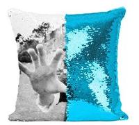 Fabulous Coussin avec Housse Sequin - Paillettes Turquoise Bruce Lee Noir & Blanc Hong Kong [40 x 40 cm] Turquoise G
