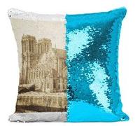 Fabulous Coussin avec Housse Sequin - Paillettes Turquoise Cathedrale Notre Dame De Paris 1860 [40 x 40 cm] Turquoise G