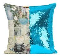 Fabulous Coussin avec Housse Sequin - Paillettes Turquoise Ce Qu'a Vu La Lune Les Contes d'Andersen [40 x 40 cm] Turquoise G
