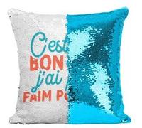 Fabulous Coussin avec Housse Sequin - Paillettes Turquoise C'est très bon mais j'ai plus faim [40 x 40 cm] Turquoise G