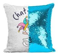 Fabulous Coussin avec Housse Sequin - Paillettes Turquoise Chat pitre [40 x 40 cm] Turquoise G