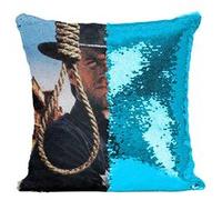 Fabulous Coussin avec Housse Sequin - Paillettes Turquoise Clint Eastwood Cowboy 1 [40 x 40 cm] Turquoise G