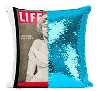 Fabulous Coussin avec Housse Sequin - Paillettes Turquoise Couverture de Magasine Life Marilyn Monroe 1952 [40 x 40 cm] Turquoise G