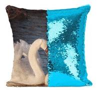 Fabulous Coussin avec Housse Sequin - Paillettes Turquoise Cygnes Amoureux Coeur Parade Nuptiale [40 x 40 cm] Turquoise G