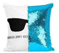 Fabulous Coussin avec Housse Sequin - Paillettes Turquoise Design Lunettes Girls Just Want to Have Sun [40 x 40 cm] Turquoise G