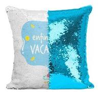 Fabulous Coussin avec Housse Sequin - Paillettes Turquoise Enfin Les Vacances [40 x 40 cm] Turquoise G