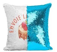 Fabulous Coussin avec Housse Sequin - Paillettes Turquoise Envoie Le Déssert [40 x 40 cm] Turquoise G