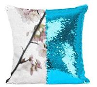 Fabulous Coussin avec Housse Sequin - Paillettes Turquoise Fleurs de Cerisier Printemps [40 x 40 cm] Turquoise G