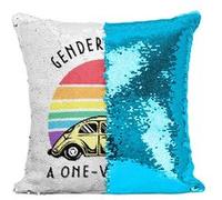 Fabulous Coussin avec Housse Sequin - Paillettes Turquoise Gender is not a One-way Trip [40 x 40 cm] Turquoise G