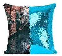 Fabulous Coussin avec Housse Sequin - Paillettes Turquoise Gondolier dans les Canaux de Venise [40 x 40 cm] Turquoise G