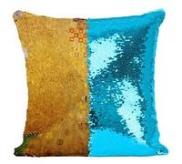 Fabulous Coussin avec Housse Sequin - Paillettes Turquoise Gustav Klimt Portrait d'Adèle Bloch Bauer [40 x 40 cm] Turquoise G