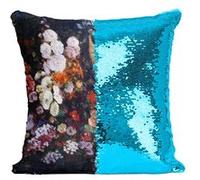 Fabulous Coussin avec Housse Sequin - Paillettes Turquoise Gustave Courbet Trellis [40 x 40 cm] Turquoise G