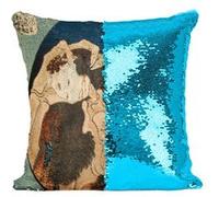 Fabulous Coussin avec Housse Sequin - Paillettes Turquoise Hokusai Estampe Demon [40 x 40 cm] Turquoise G