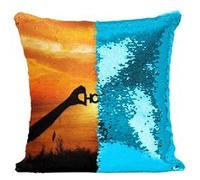 Fabulous Coussin avec Housse Sequin - Paillettes Turquoise Hope Espoir Soleil Couchant [40 x 40 cm] Turquoise G