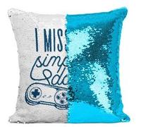 Fabulous Coussin avec Housse Sequin - Paillettes Turquoise I Miss Simpler Days [40 x 40 cm] Turquoise G