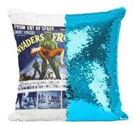 Fabulous Coussin avec Housse Sequin - Paillettes Turquoise Invaders From Mars Cinéma Vintage [40 x 40 cm] Turquoise G