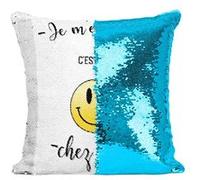 Fabulous Coussin avec Housse Sequin - Paillettes Turquoise Je M'en Fout C'Est Pas Chez Moi Emoji [40 x 40 cm] Turquoise G