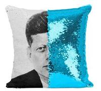 Fabulous Coussin avec Housse Sequin - Paillettes Turquoise John F. Kennedy JFK President Etats Unis [40 x 40 cm] Turquoise G