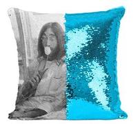 Fabulous Coussin avec Housse Sequin - Paillettes Turquoise John Lennon Yoko Ono Star [40 x 40 cm] Turquoise G
