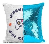 Fabulous Coussin avec Housse Sequin - Paillettes Turquoise J'peux pas j'ai Console [40 x 40 cm] Turquoise G