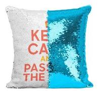 Fabulous Coussin avec Housse Sequin - Paillettes Turquoise Keep Calm and Pass me the Rum [40 x 40 cm] Turquoise G